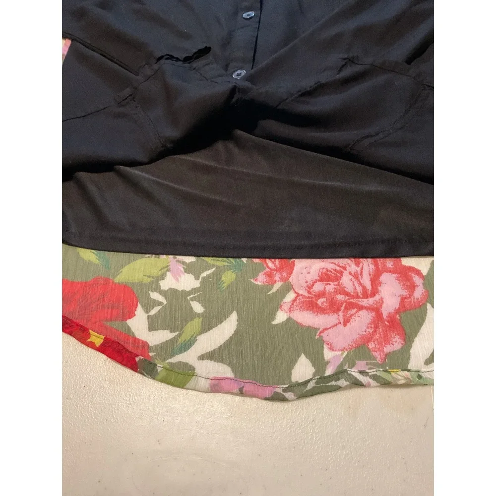 Kaktus Womens Black Button Front Layered Floral Shirt M - Picture 5 of 9
